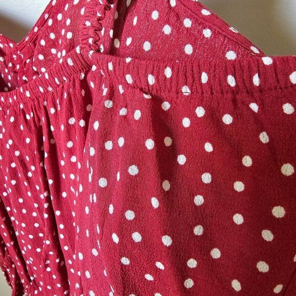 EUC EXPRESS POLKA DOT RED/WHITE FLUTTER STRAPS CINCHED SWEETHEART NECK TANK M - Picture 9 of 13